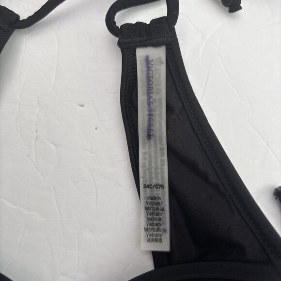 Victorias Secret Black Push-up String Bikini Top Size 34C NWOT - Picture 3 of 4